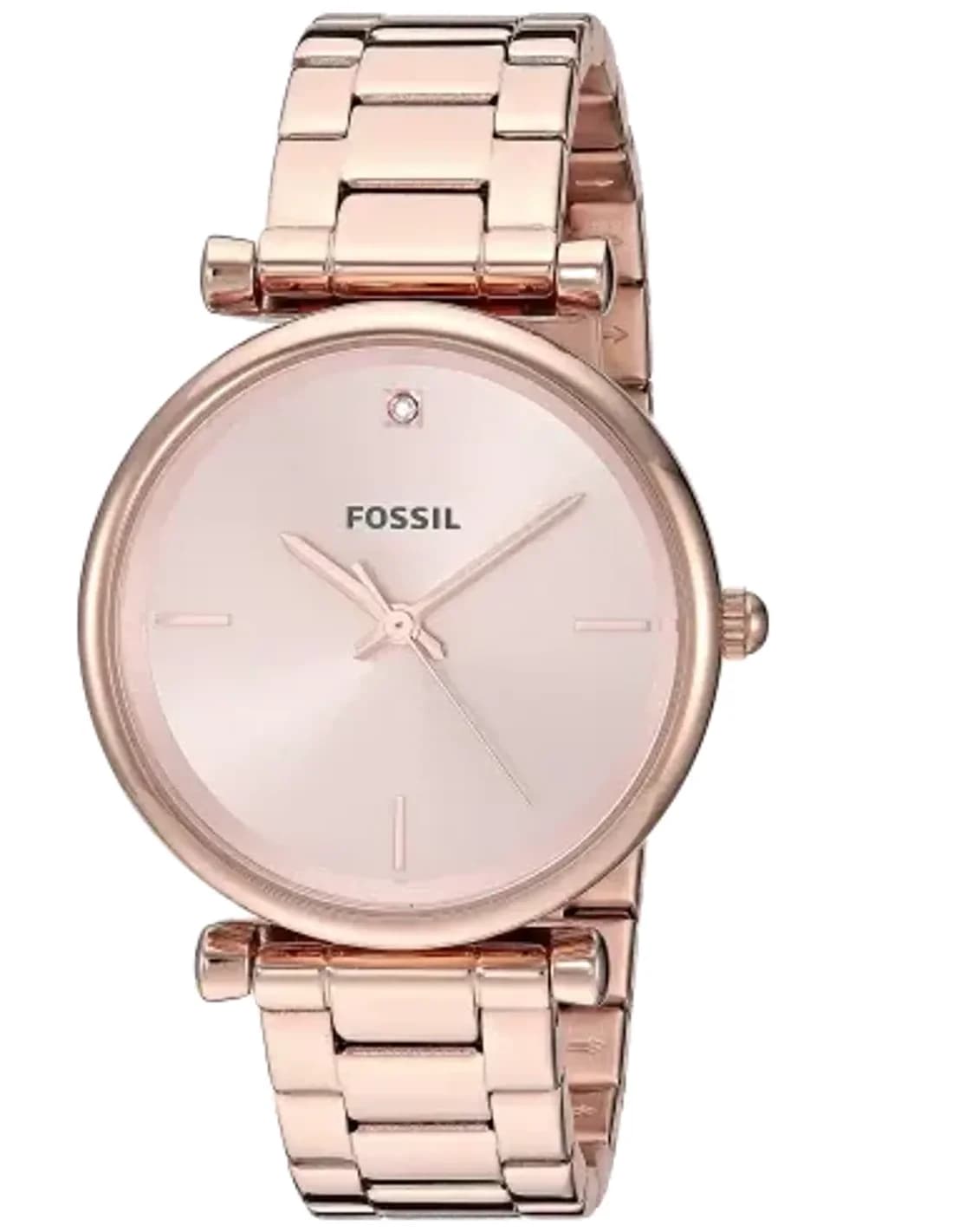 Montre Femme Fossil Carlie ES4441 - Boîtier Or Rose 35mm, Bracelet Acier, Attaches en T
