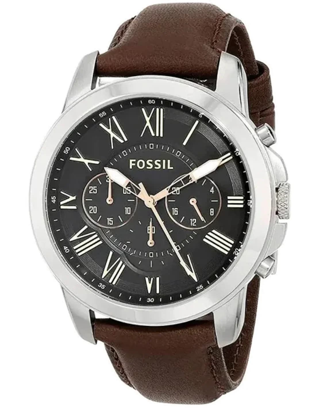 Montre Homme Fossil FS4813 Cadran Noir et Bracelet Cuir Marron