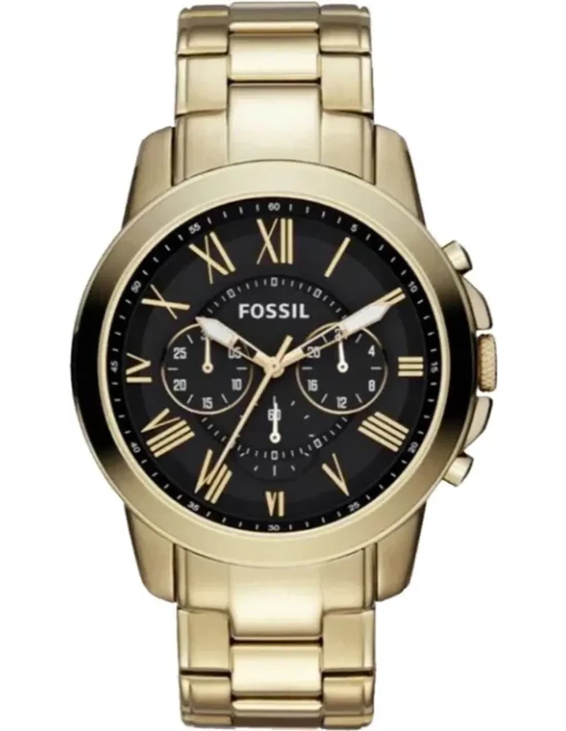 Montre Homme Fossil Grant FS4815 Cadran Noir Bracelet Acier Doré