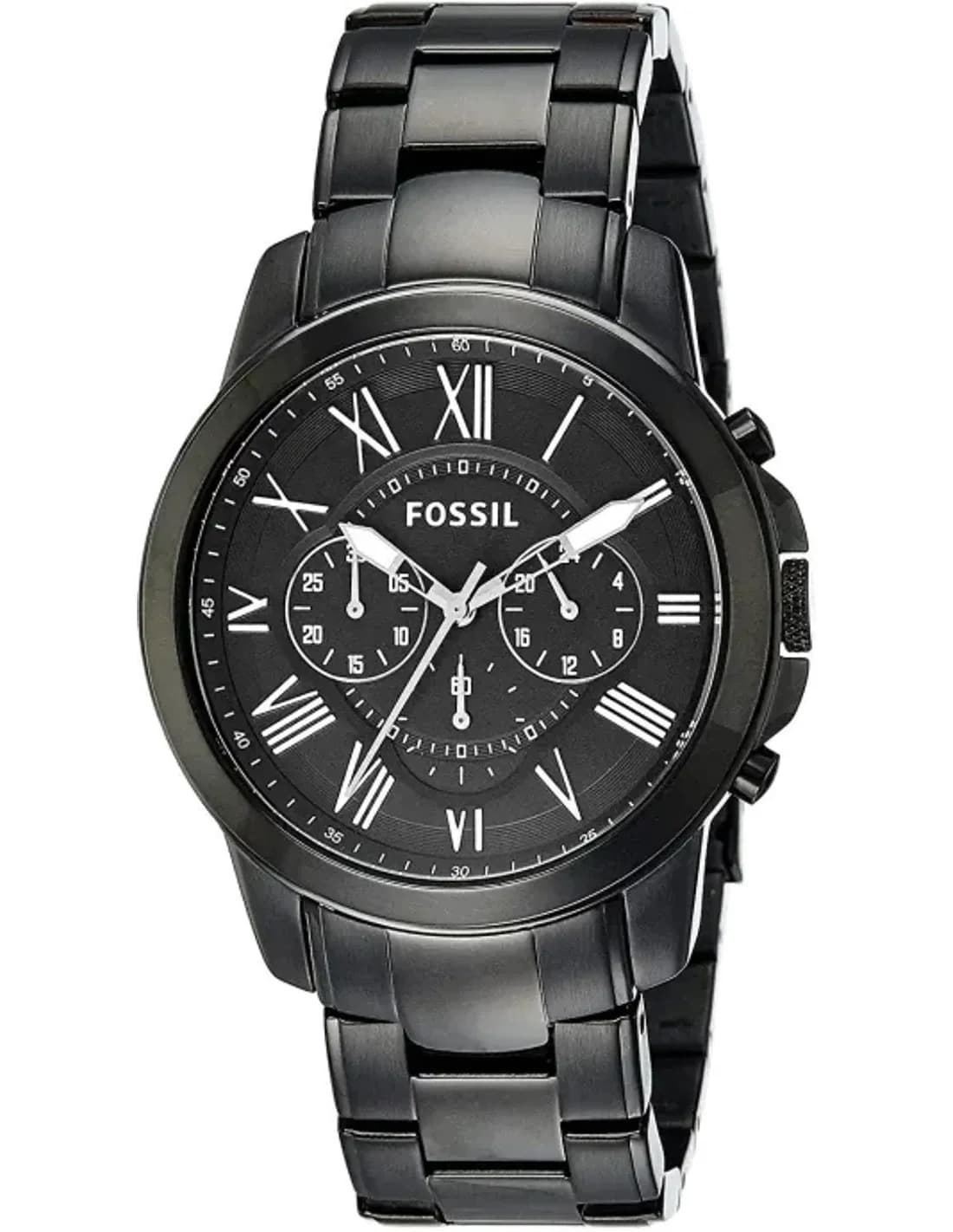 Montre Homme Fossil Grant FS4832 en Acier Noir à Chiffres Romains