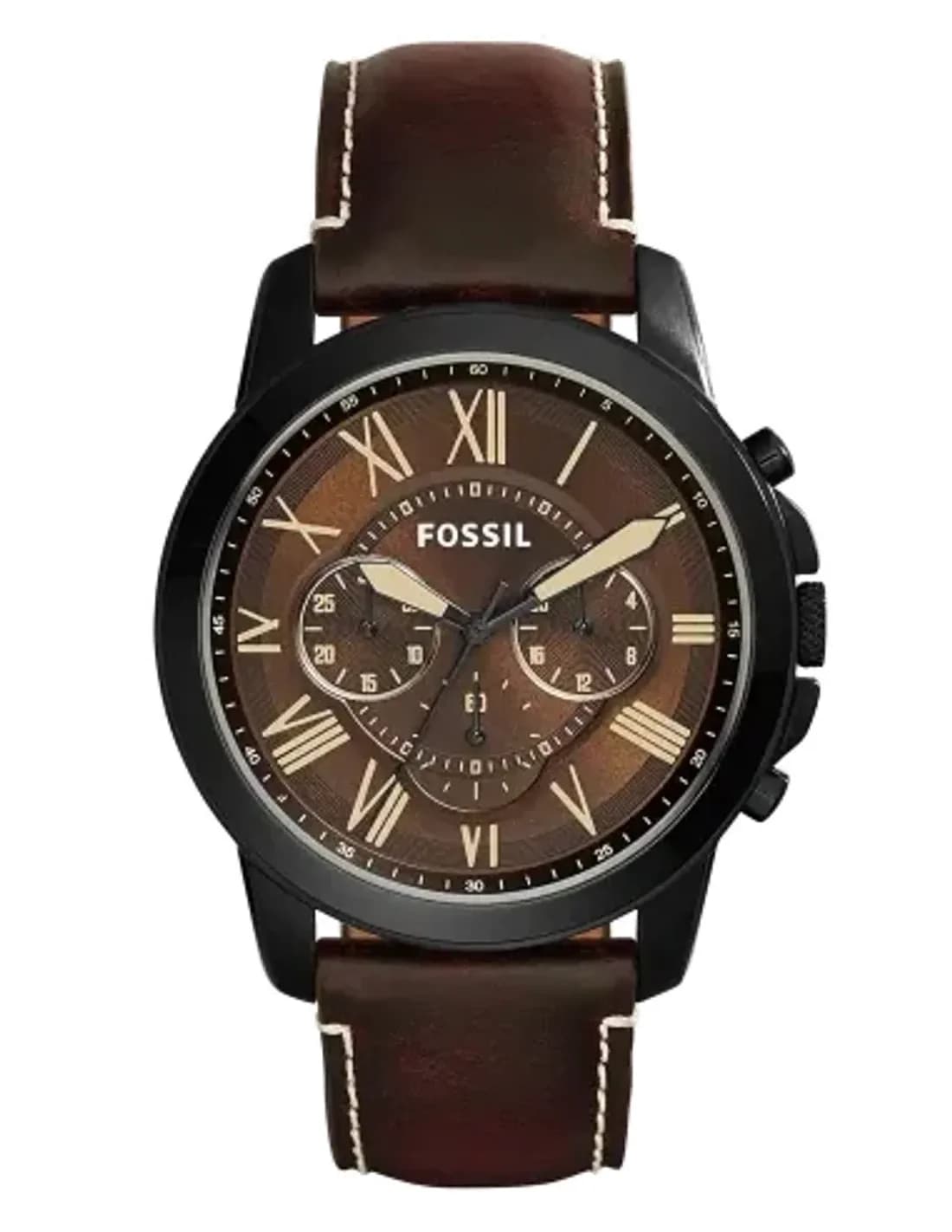 Montre Homme Fossil Grant FS5088 - Cadran Marron, Bracelet Cuir, Boîtier Acier