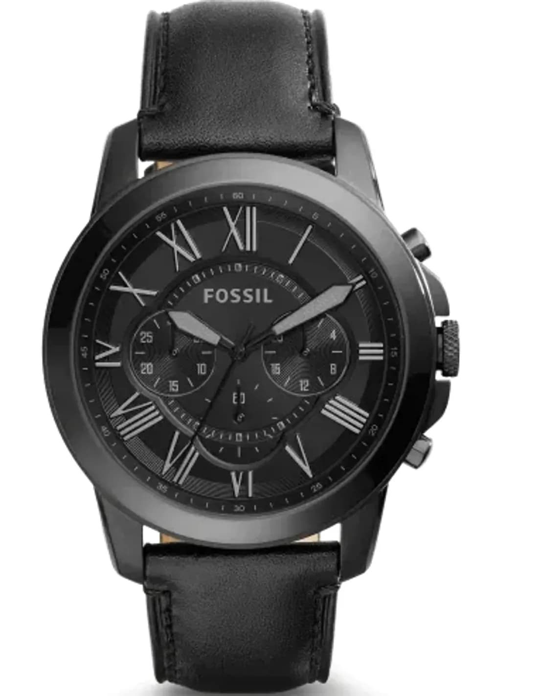 Montre Homme Fossil FS5132 Chronographe - Cadran et boîtier noir, bracelet cuir