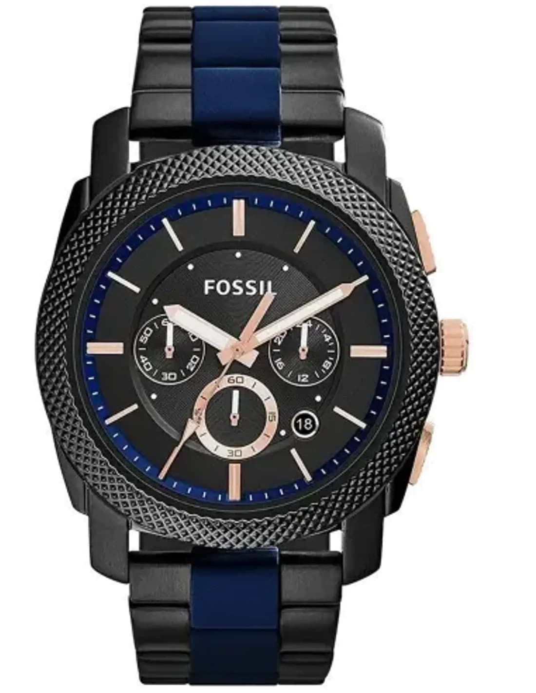 Montre Homme Fossil FS5164 - Cadran Bleu, Bracelet Acier Bicolore Bleu/Noir