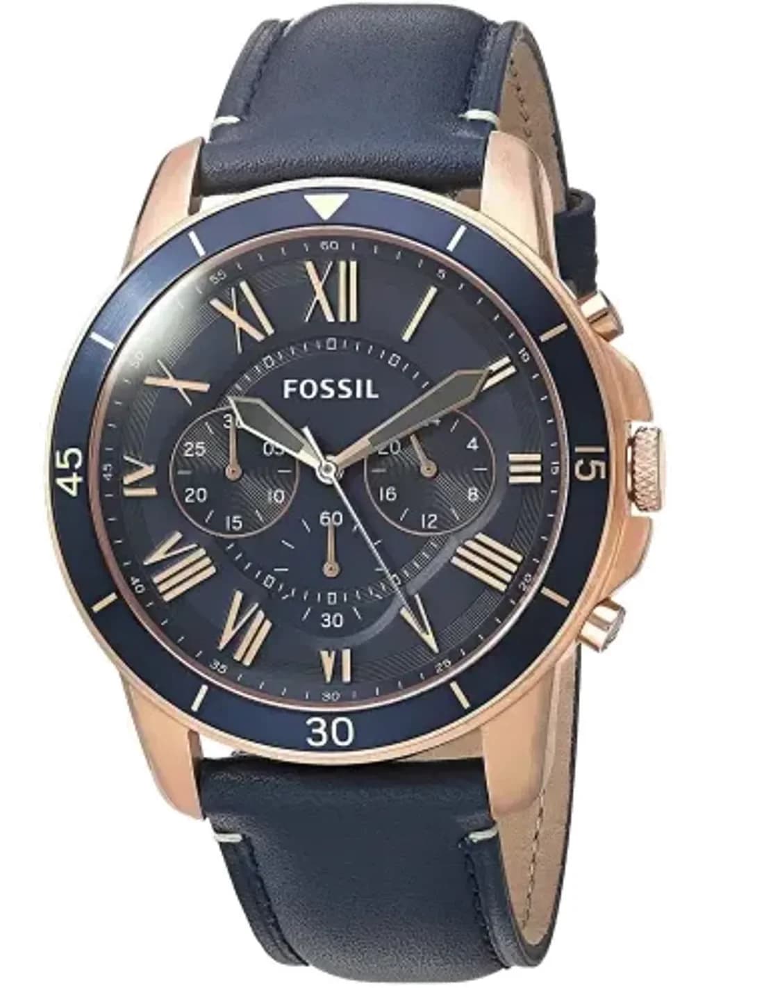 Montre Homme Fossil Grant FS5237 Chronographe Cadran Bleu Bracelet Cuir