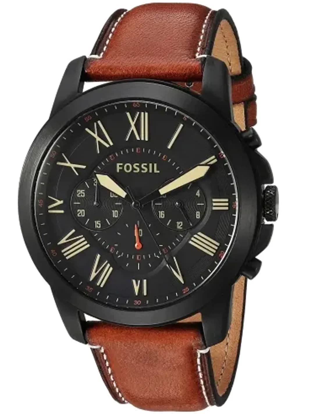 Montre Homme Fossil Grant FS5241 Cadran Noir Bracelet Cuir Marron