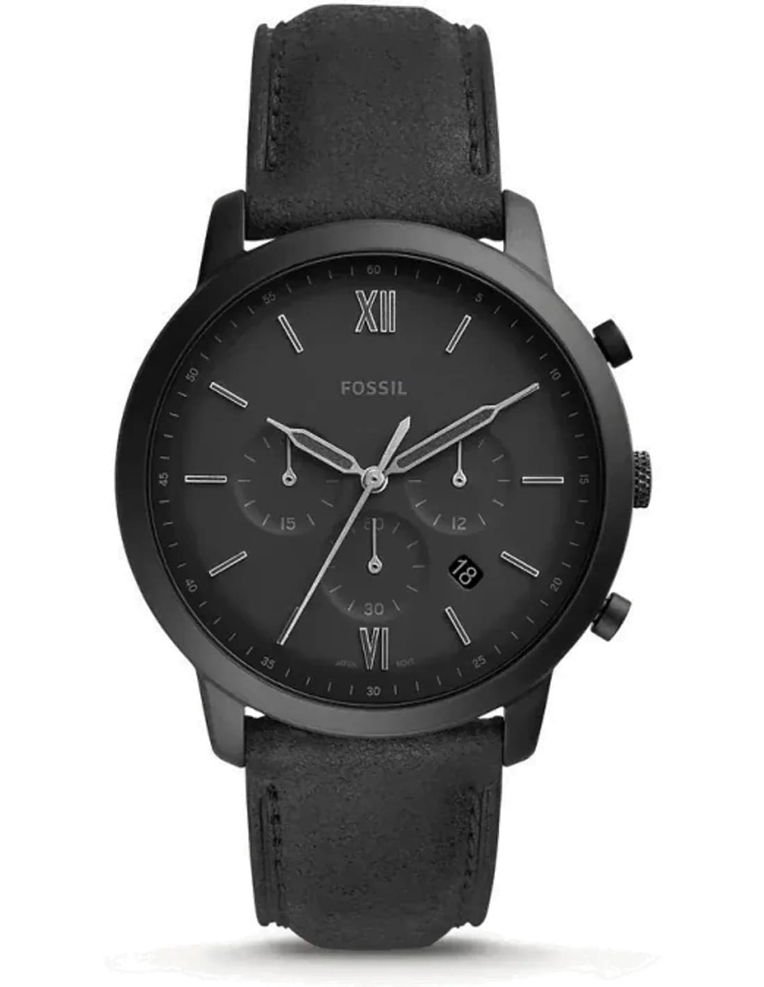 Montre Homme Fossil FS5503 Chronographe Cadran et Boîtier Noir Bracelet Cuir