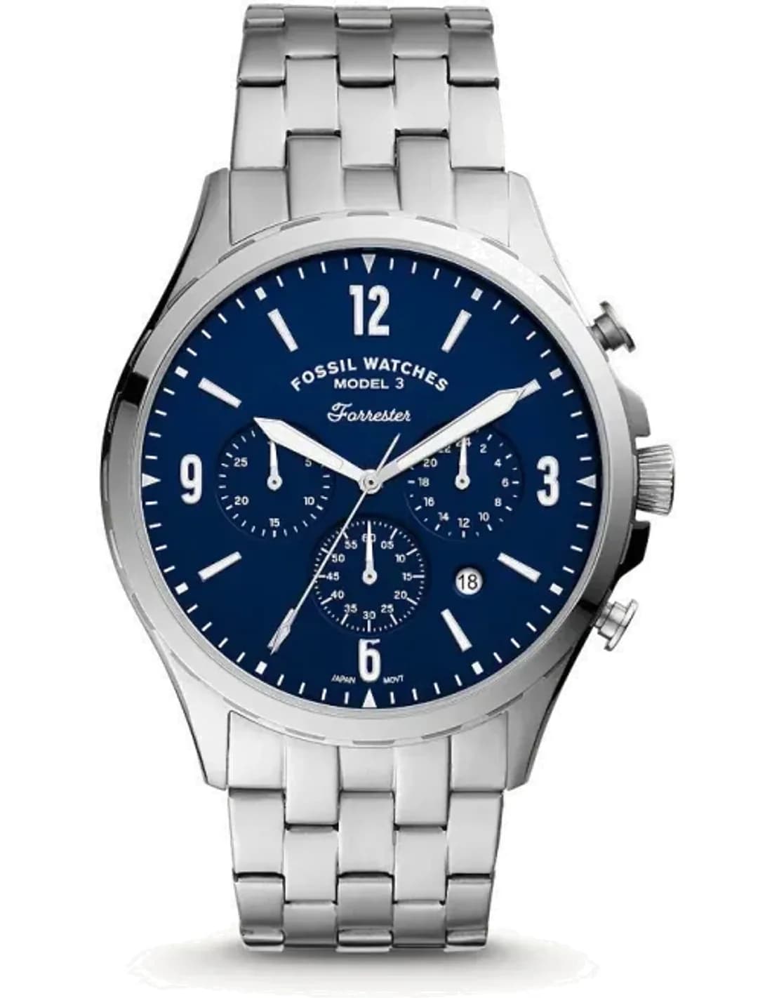 Montre Homme Fossil FS5605 Chronographe Acier Argenté Cadran Bleu