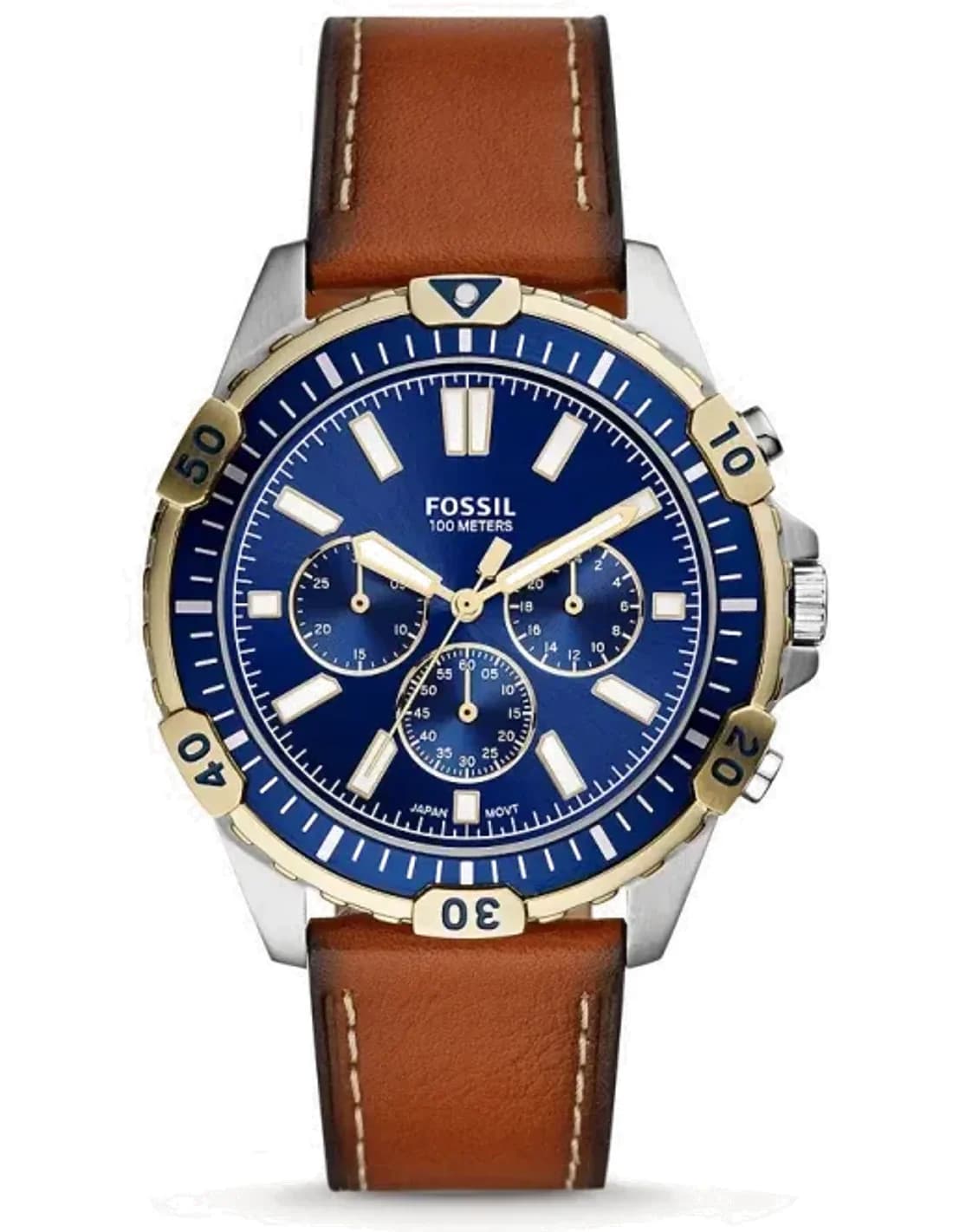 Montre Homme Fossil FS5625 Chronographe Cuir Argenté Cadran Bleu