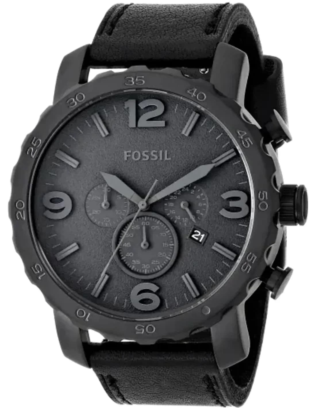 Montre Homme Fossil Nate JR1354 Chronographe Noir Gun Cuir