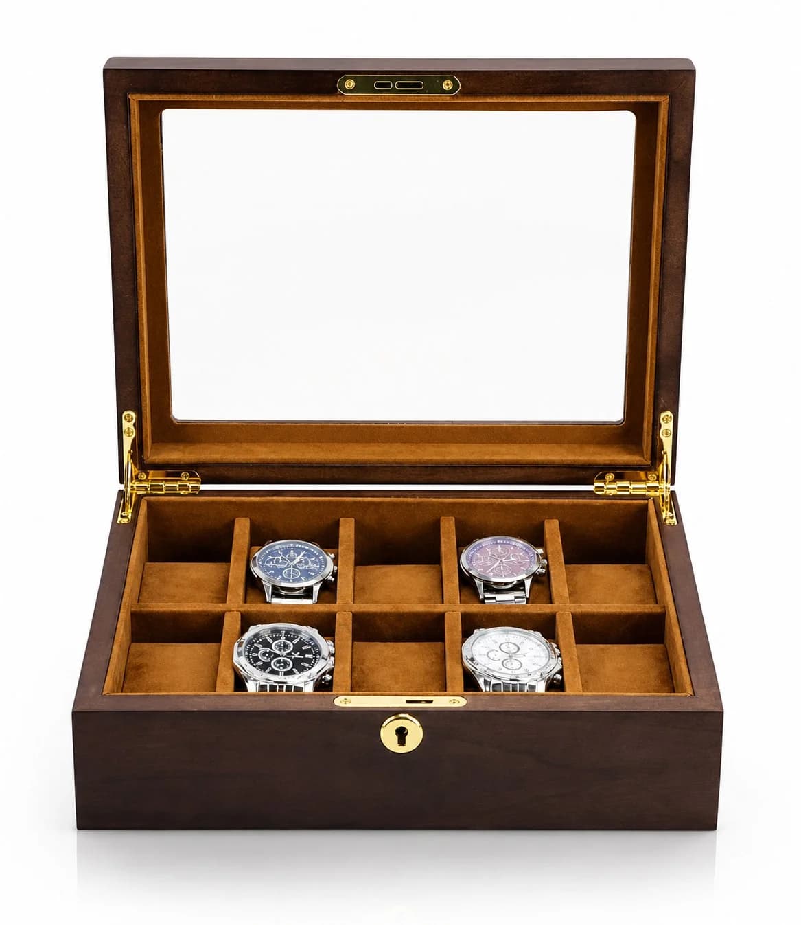 Boîte de rangement montres Ravello 10 compartiments en noyer véritable