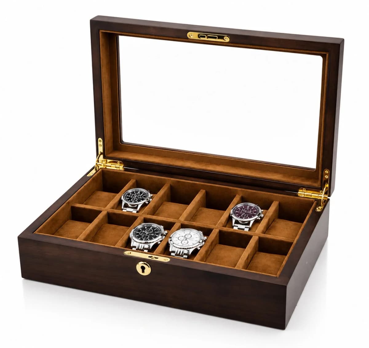 Coffret Ravello 12 compartiments en noyer véritable : rangement montres