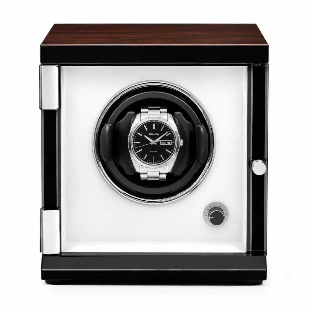 Remontoir à Montre Automatique Capri 1 Montre Bois Ébène Intérieur PU Crème