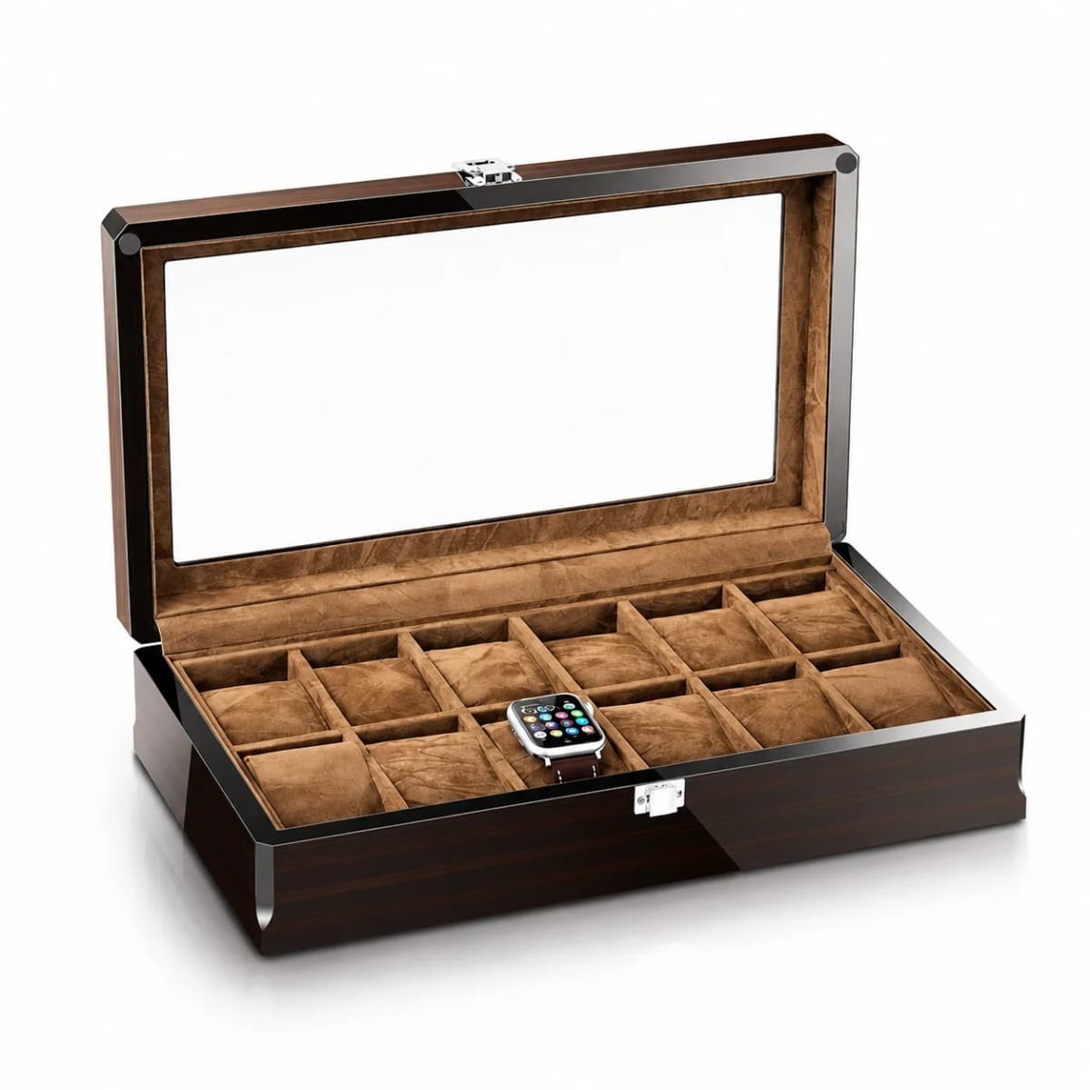 Boîte à montres Milan espresso 12 montres en bois massif biseauté