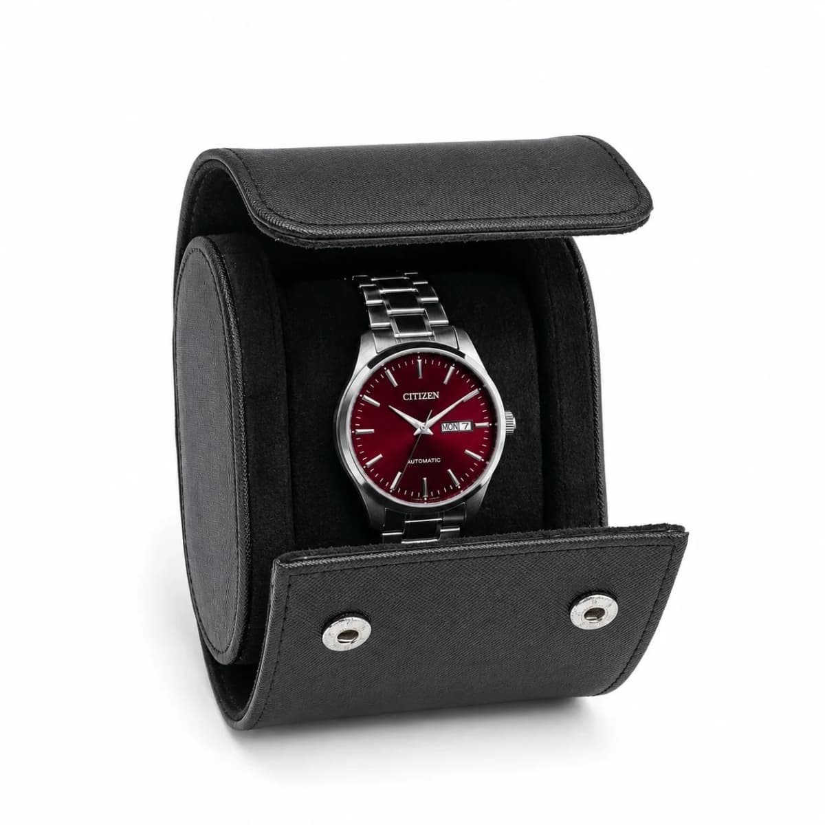 Pochette voyage Trieste noir 1 montre rabat simili-cuir compact 10,2 cm