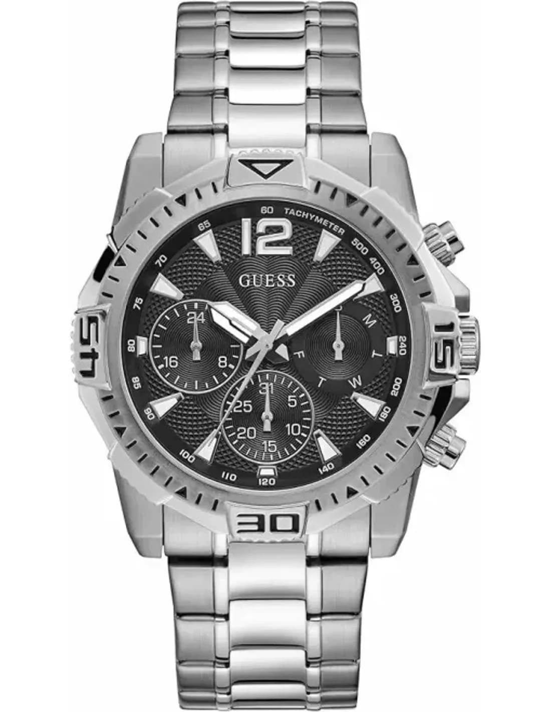 Montre Homme Guess Commander GW0056G1, Boîtier Argent et Cadran Noir Multifonction