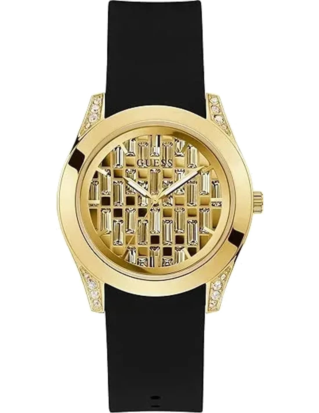 Montre Guess Clarity GW0109L1 pour Femme - Cadran doré, bracelet silicone noir
