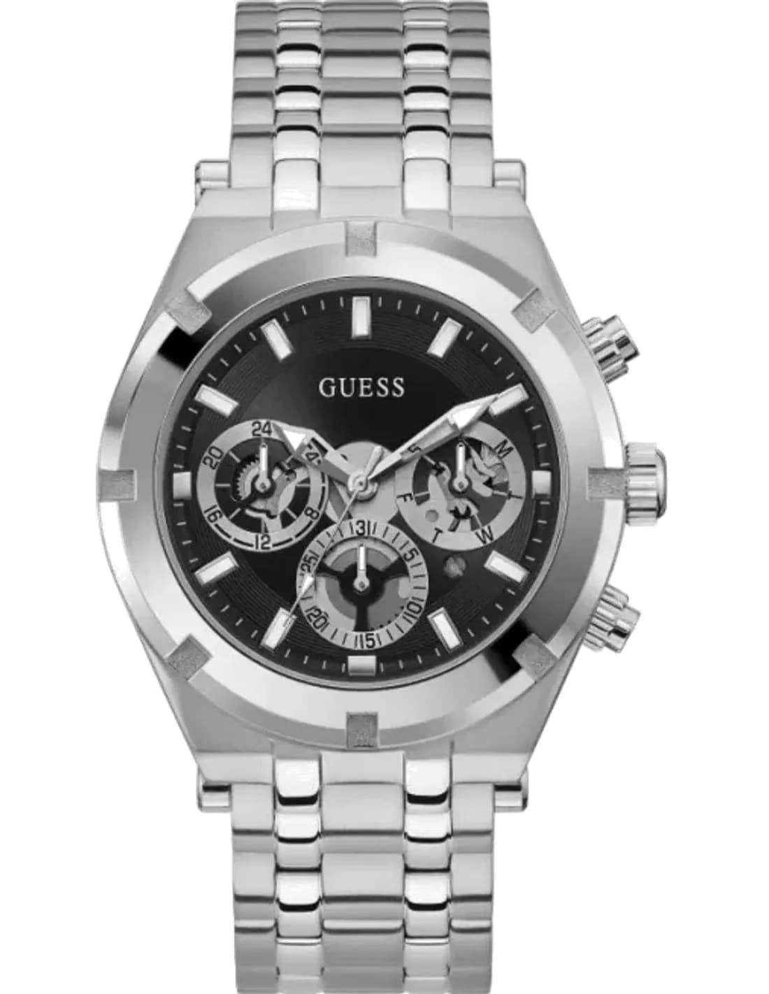 Montre Homme Guess GW0260G1 Continental en Acier Argent avec Cadran Noir Multifonction