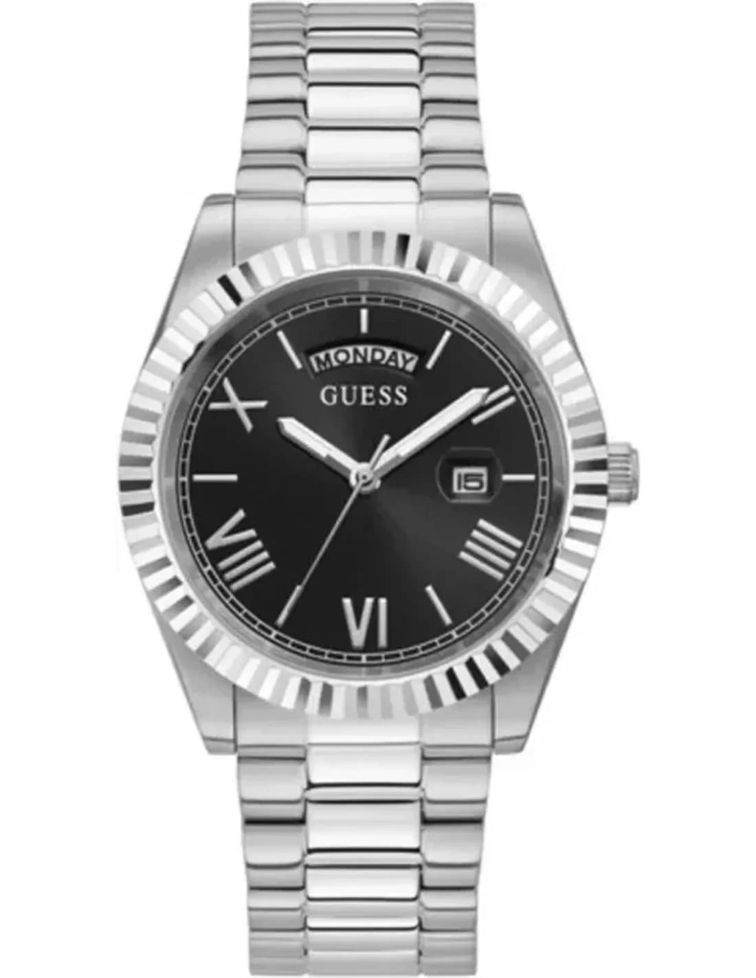 Montre Homme Guess Connoisseur GW0265G1, Cadran Noir, Bracelet Acier Argent