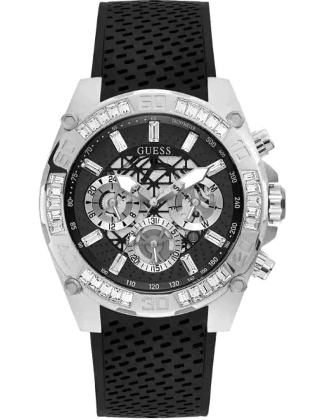Montre Homme Guess GW0333G1 Cadran Squelette Multifonction Noir Bracelet Silicone