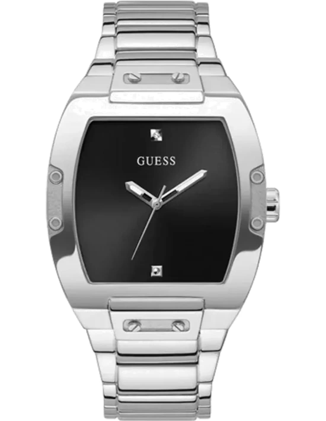 Montre Homme Guess Phoenix GW0387G1, Cadran Noir Tonneau, Bracelet Acier Argent