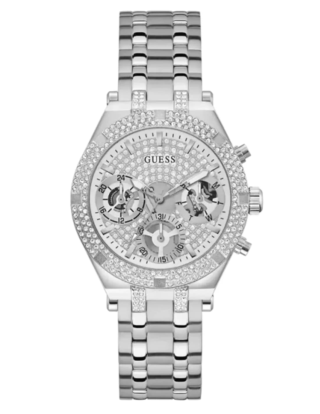 Montre Guess Heiress GW0440L1 pour Femme, Boîtier Argent Strass & Bracelet Acier