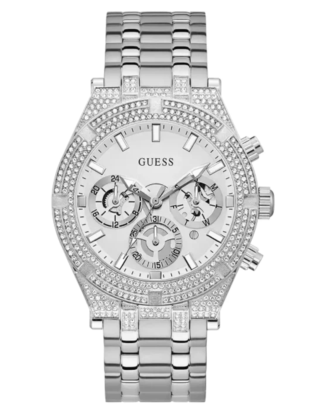 Montre Homme Guess GW0455G1 en acier inoxydable argenté, lunette sertie de strass