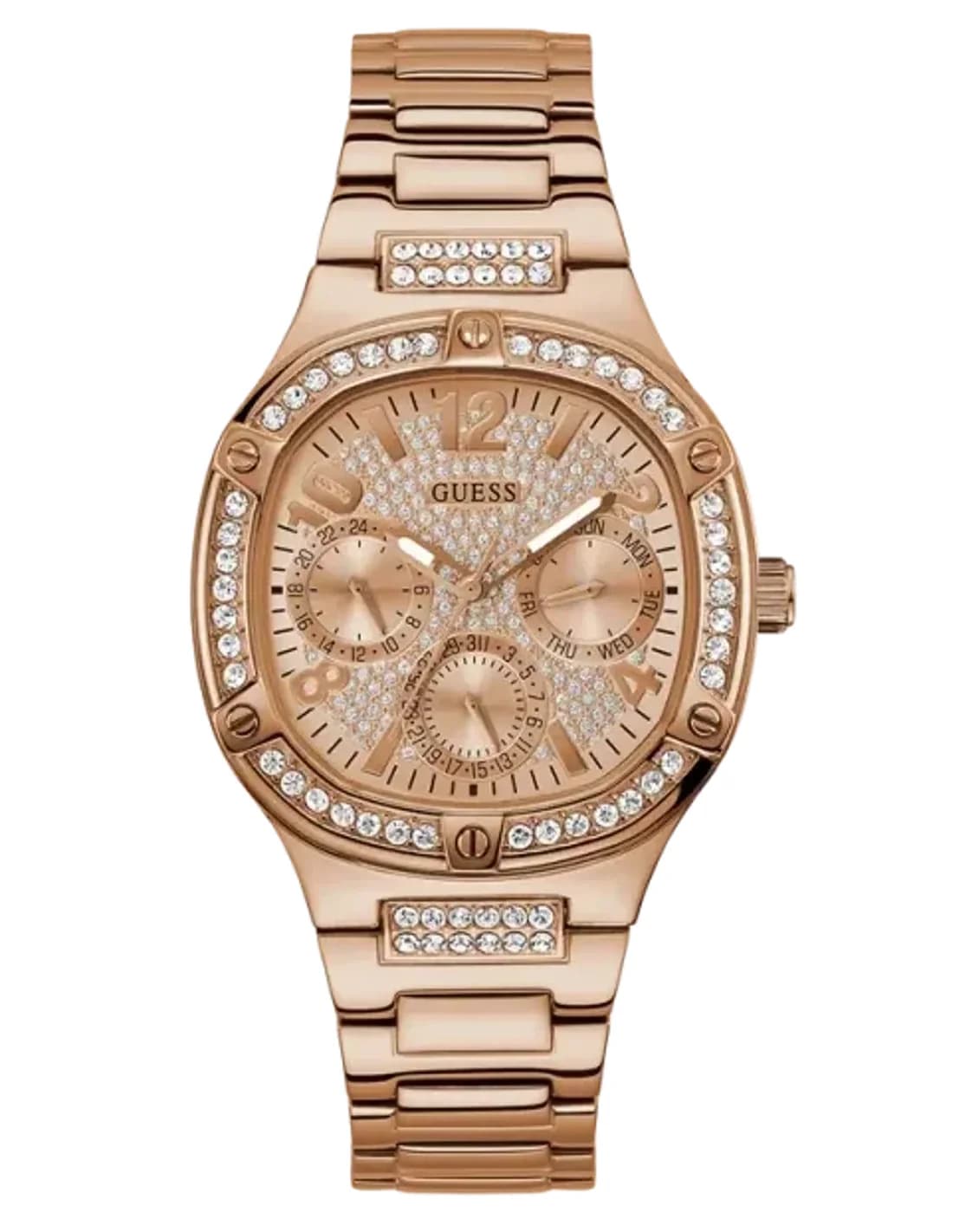 Montre Guess Duchess GW0558L3 pour Femme - Boîtier or rose strass, bracelet acier