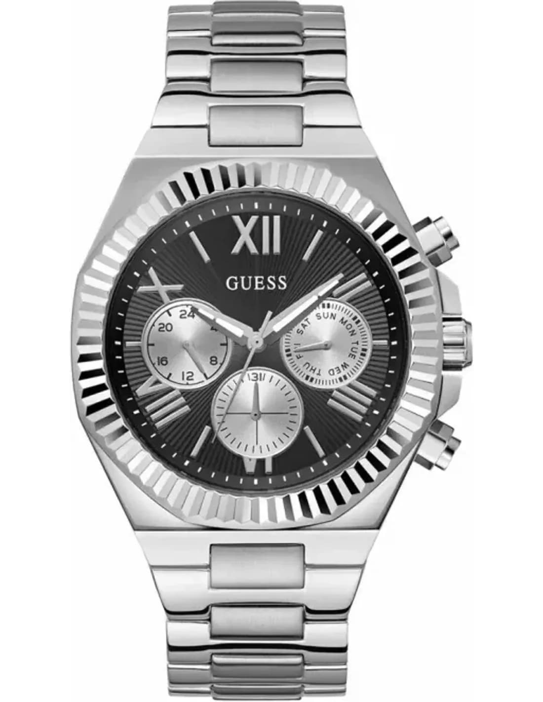 Montre Guess GW0703G1 Equity Homme - Boîtier Acier Argenté, Cadran Noir Multifonctions