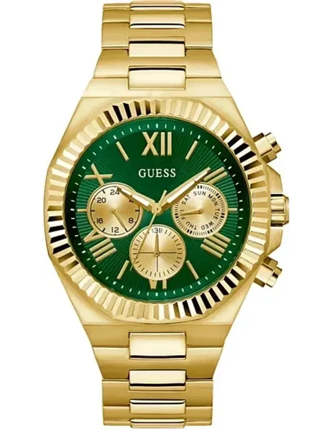 Montre Guess Equity GW0703G2 homme bracelet acier doré cadran vert