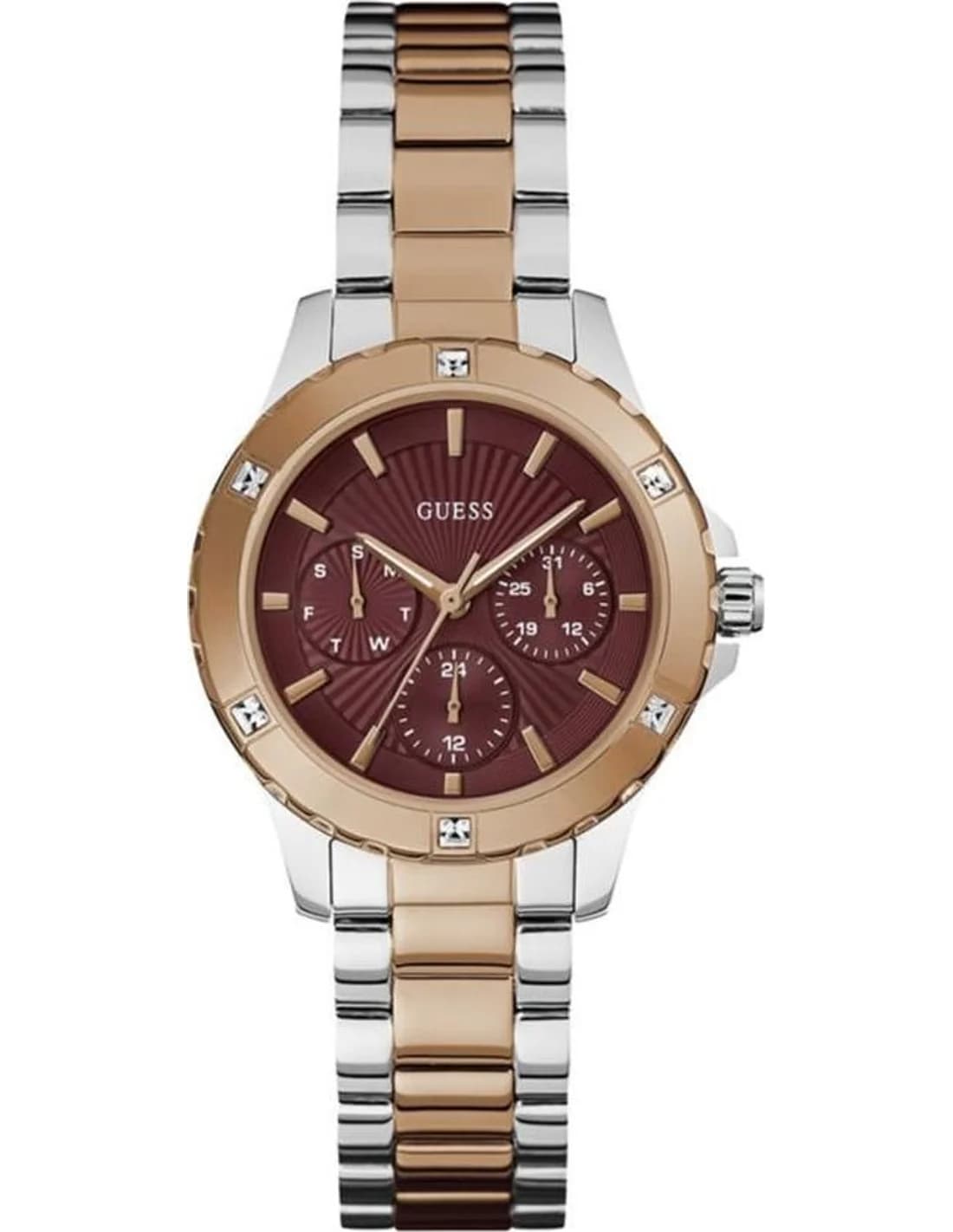 Garde-temps Guess GW0723L2 pour femme, cadran bordeaux, bracelet acier
