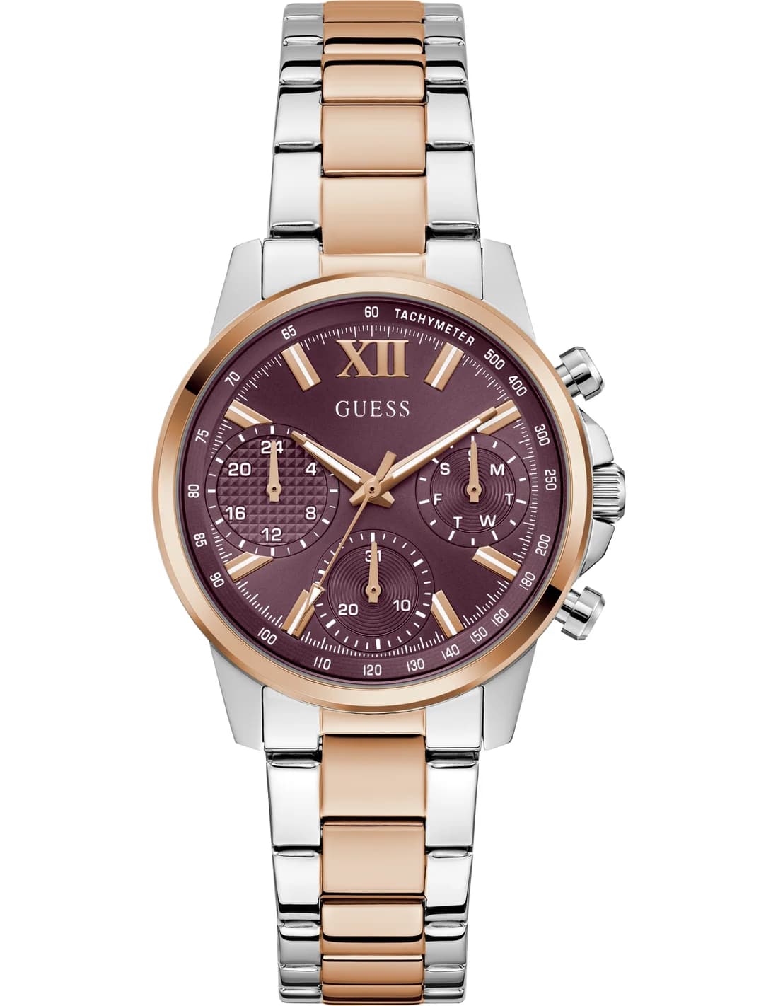 Garde-temps Guess GW0933L5 pour femme, cadran bordeaux profond sur acier