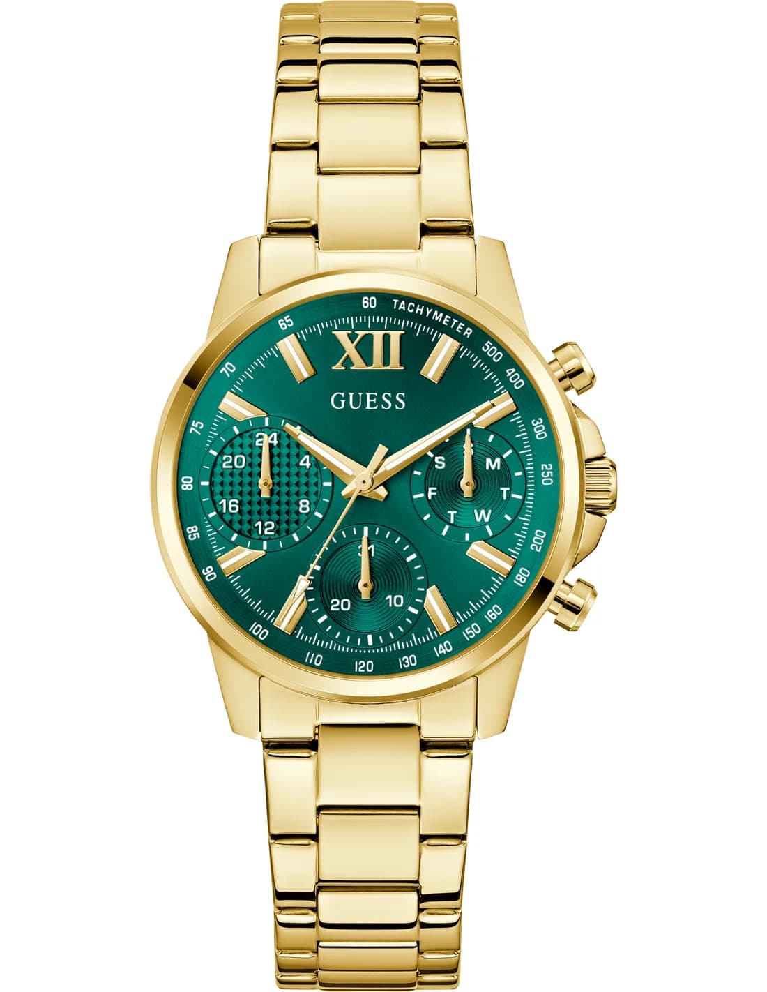 Garde-temps Guess GW0933L6 pour femme, cadran vert éclatant sur acier