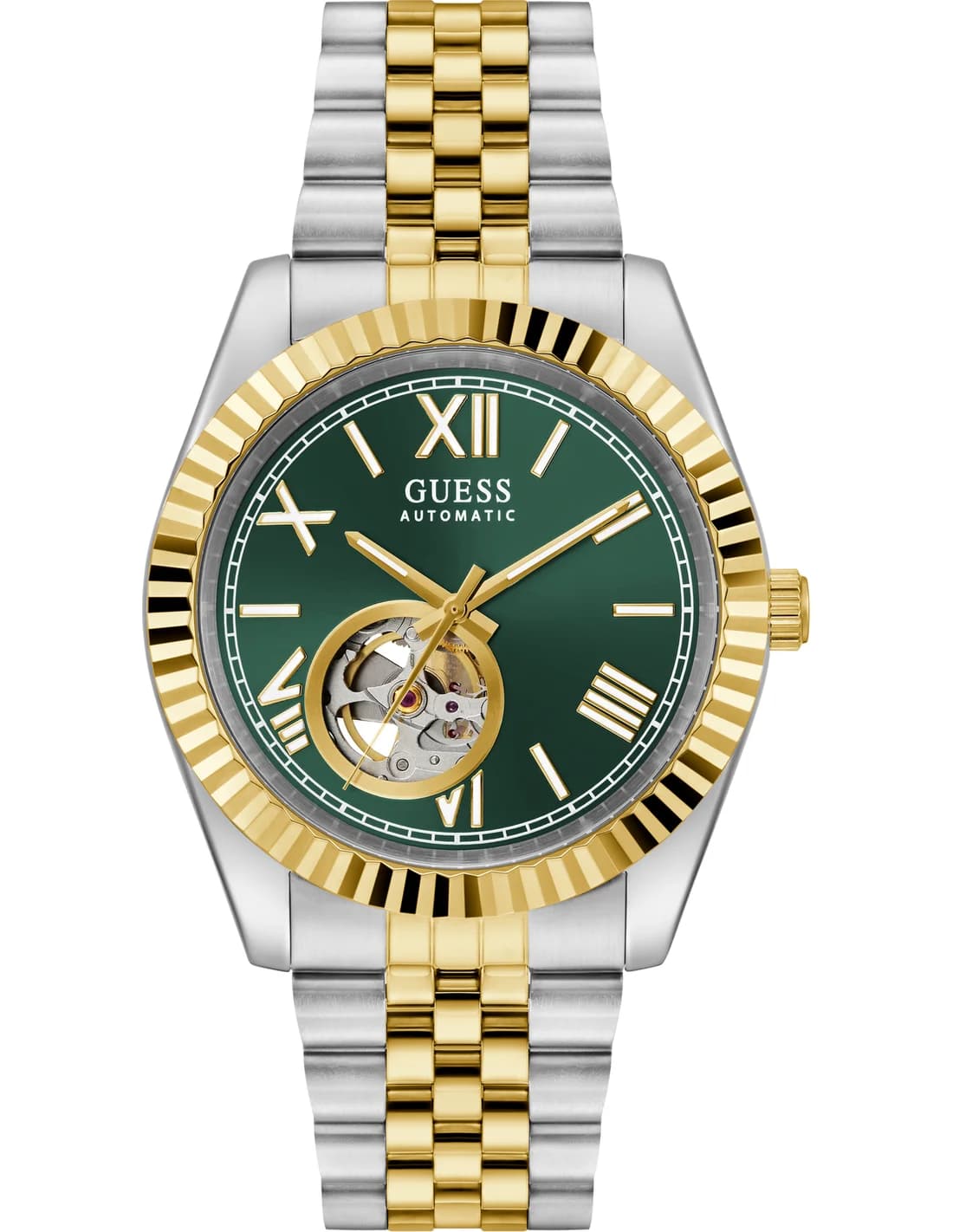 Garde-temps Guess GW0984G4 pour homme, cadran vert, bracelet acier