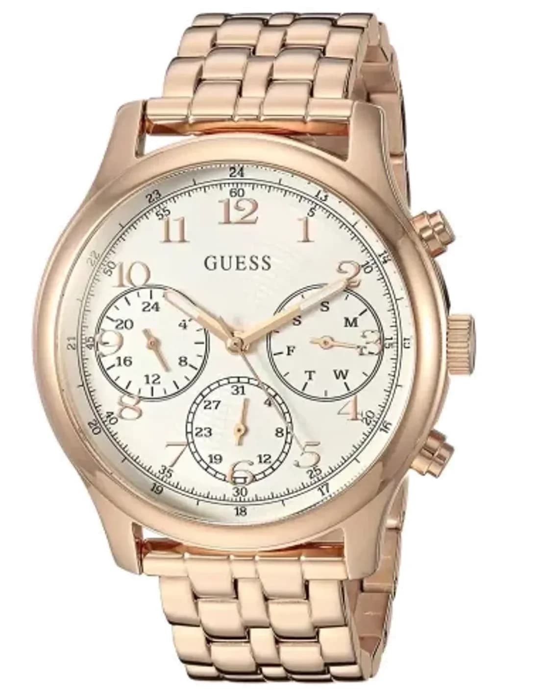 Montre Guess W1018L3 Taylor pour Femme, Cadran Blanc, Boîtier et Bracelet Acier Or Rose, Cristaux