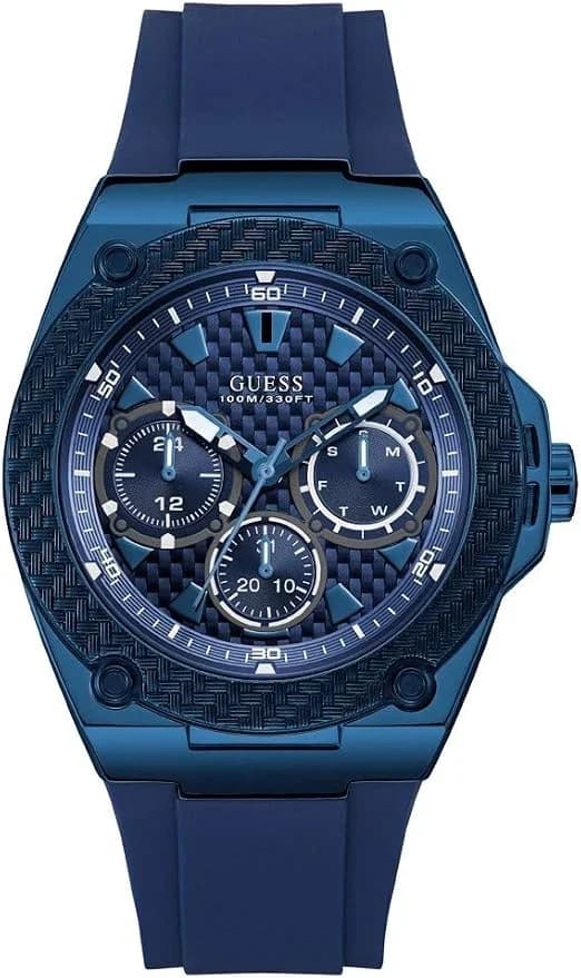 Montre Homme Guess Blue 45mm Case W1049G7 Cadran bleu Bracelet en silicone bleu Multifonction