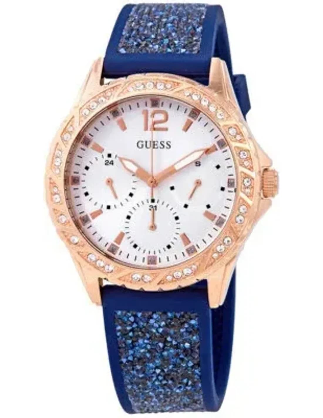 Montre Guess W1096L4 pour Femme - Boîtier Silicone Or Rose & Bracelet Silicone Bleu