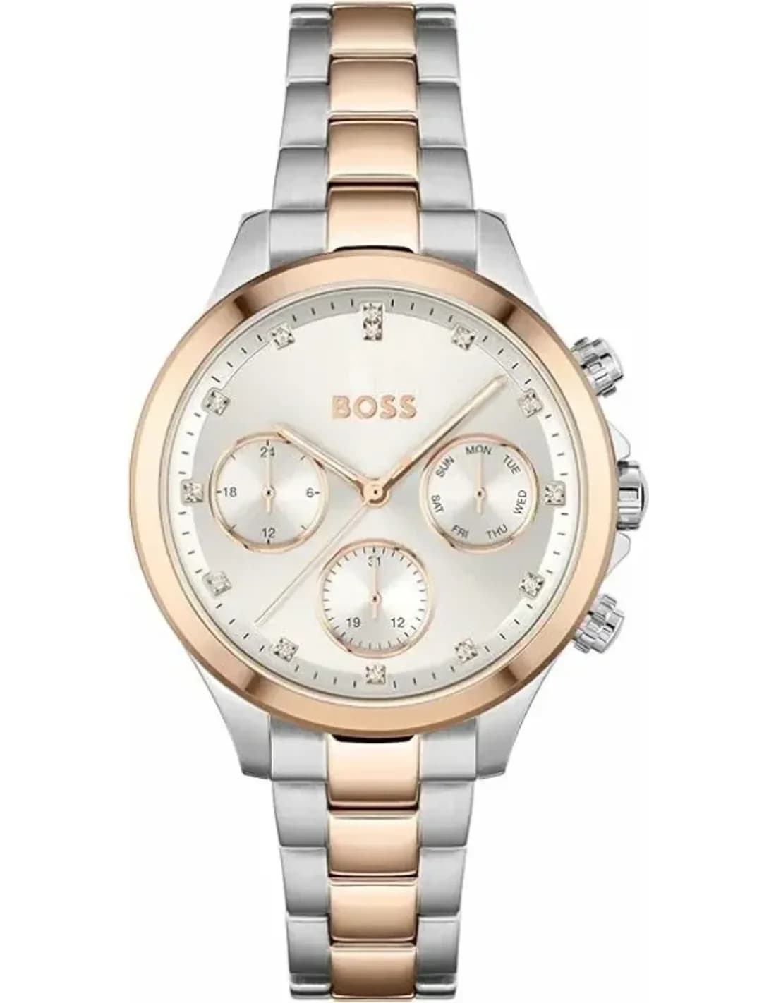 Montre Femme Hugo Boss Hera 1502564 Acier Inoxydable Bi-ton Argent/Or Rose avec Cristaux Swarovski