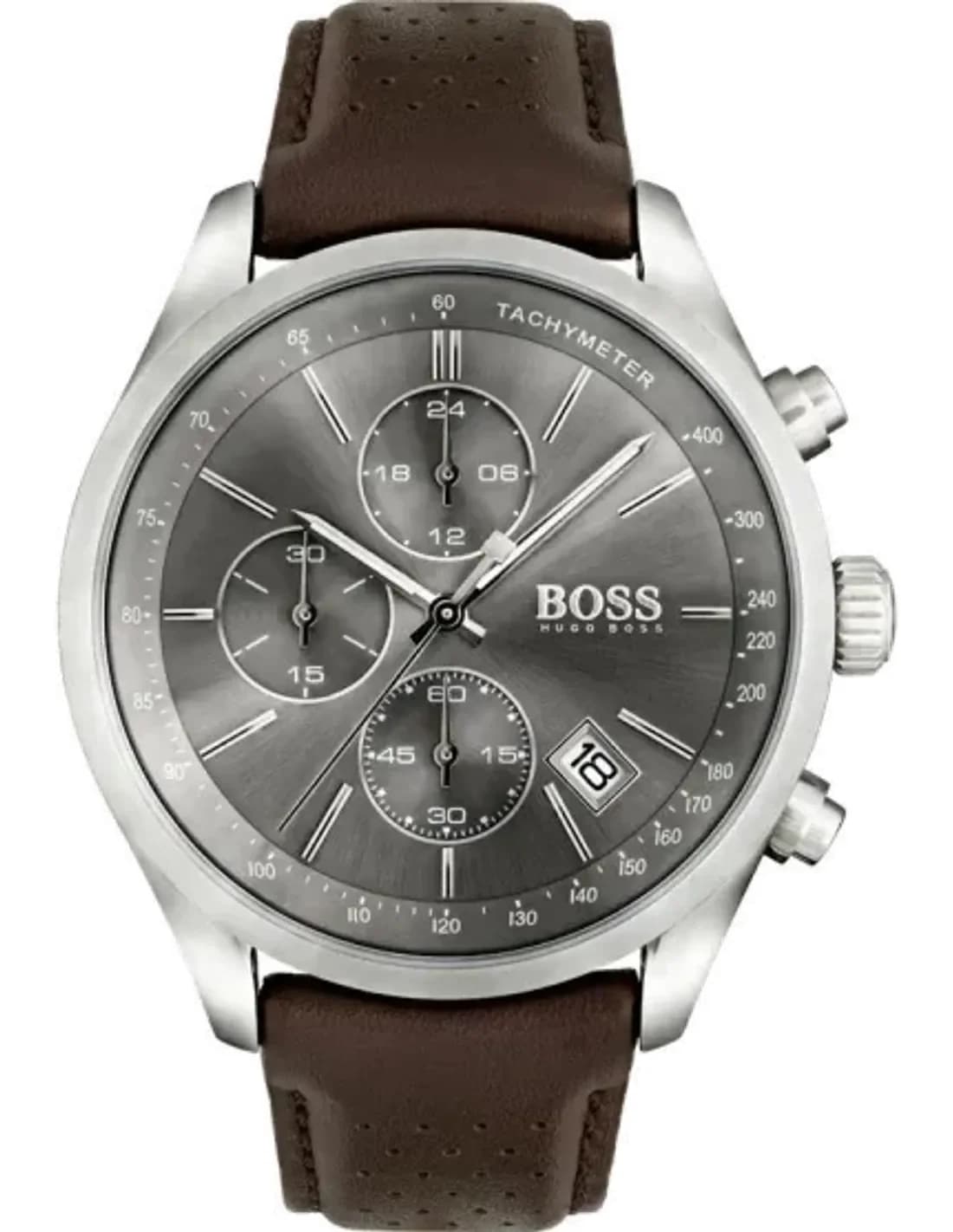 Montre Homme Hugo Boss 1513476 - Boîtier Acier, Cadran Gris, Bracelet Cuir Marron