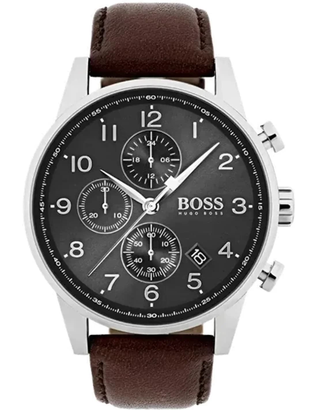 Montre Homme Hugo Boss 1513494 Navigator Chronographe Cadran Noir Cuir Marron