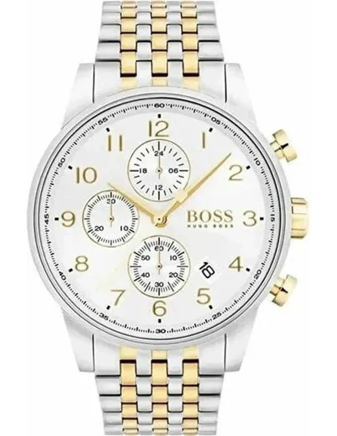 Montre Homme Hugo Boss Navigator 1513499 Chronographe Acier Inoxydable Bicolore Argent/Or