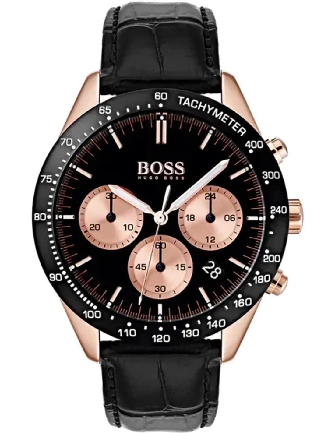 Montre Homme Hugo Boss 1513580 Chronographe Cadran Noir Bracelet Cuir