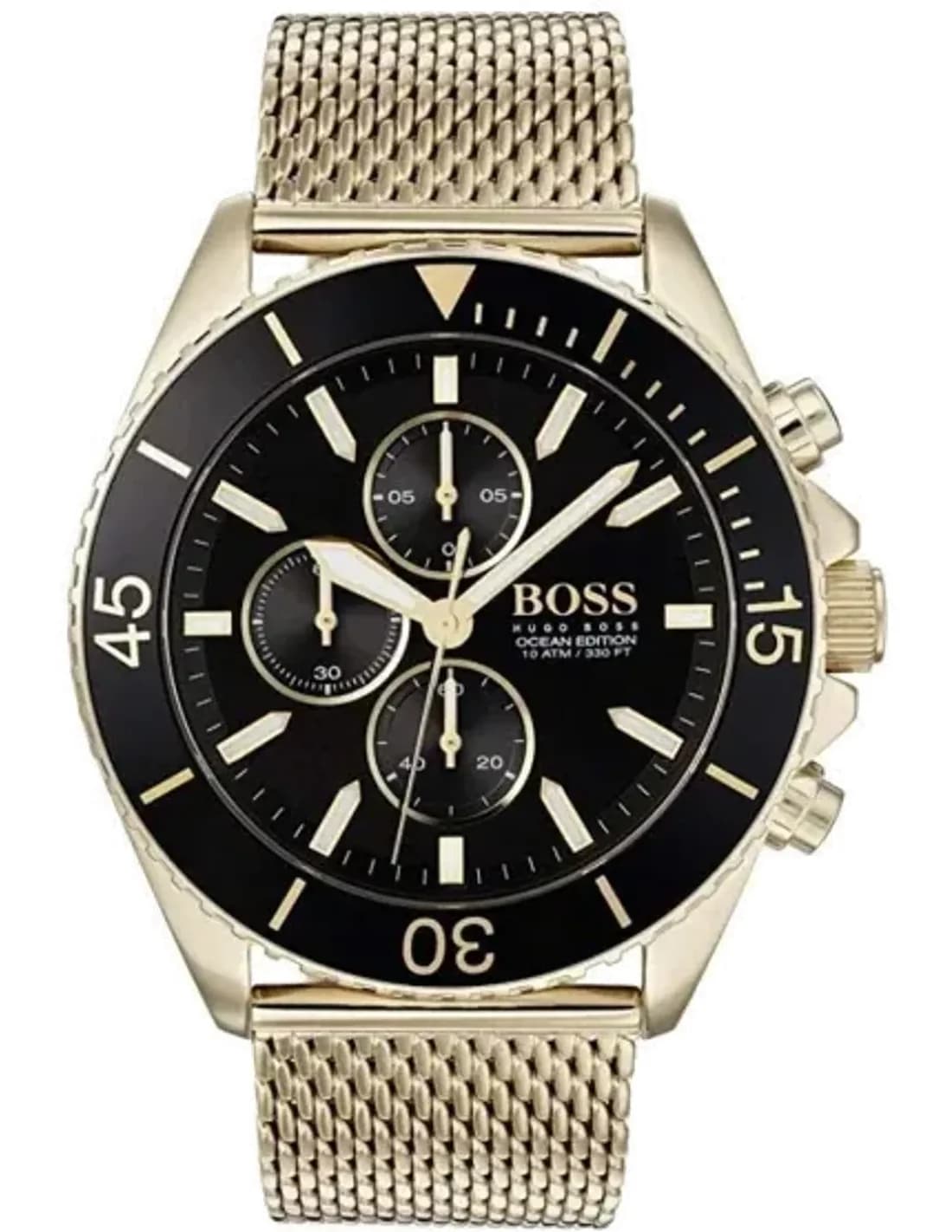 Montre Homme Hugo Boss 1513703 Cadran Noir Boîtier Or Bracelet maille milanaise