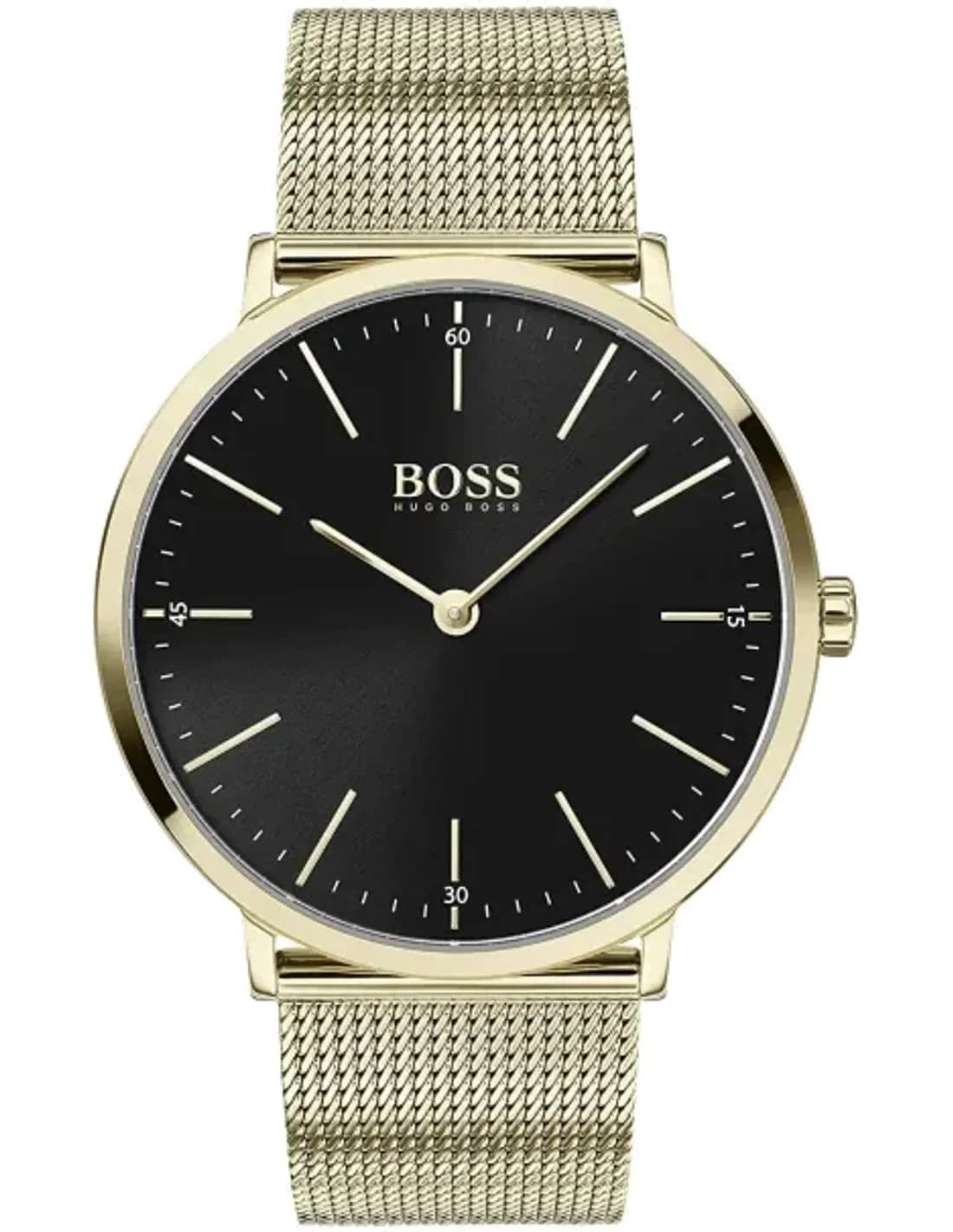 Montre Homme Hugo Boss 1513735 - Boîtier Or & Cadran Noir sur Bracelet maille milanaise
