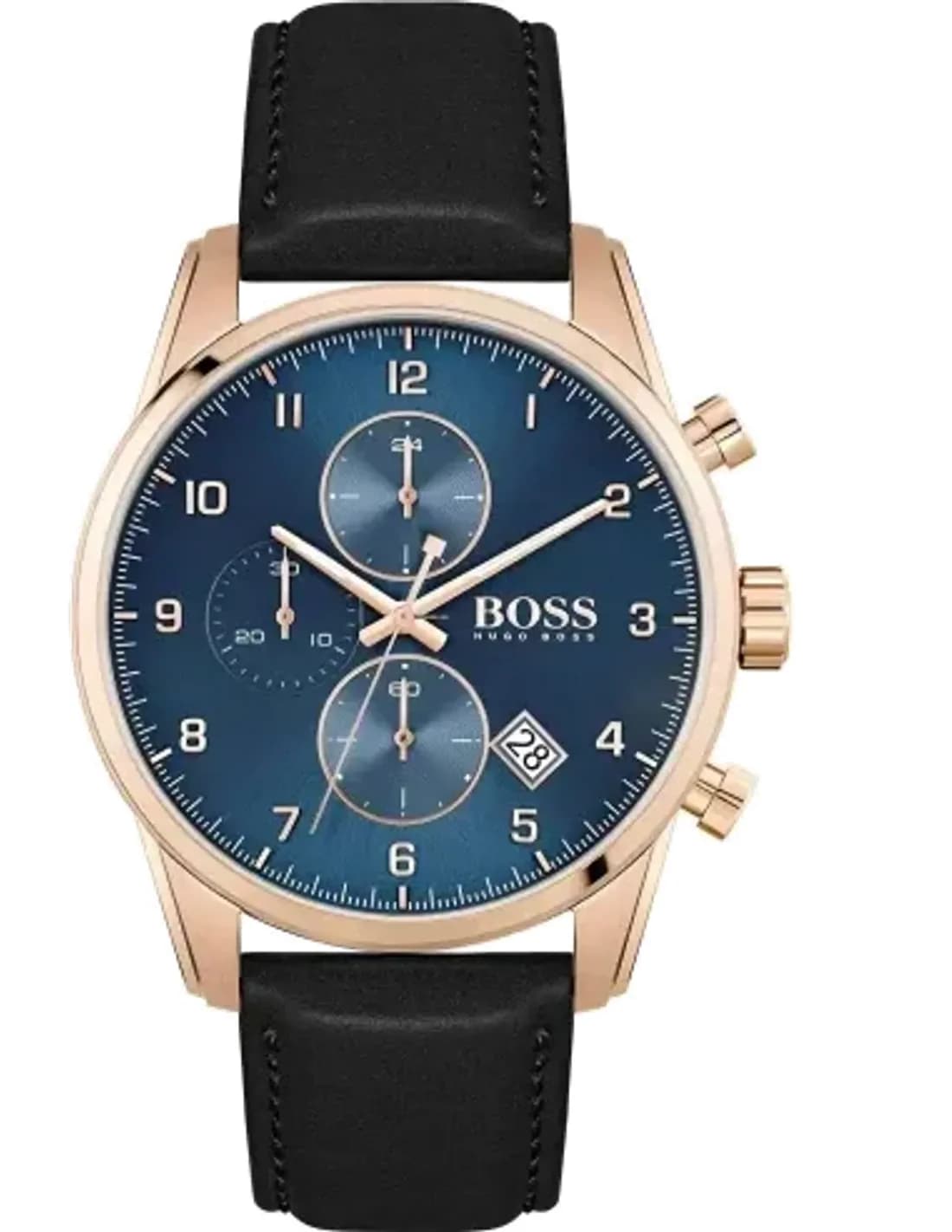 Montre Homme Hugo Boss Skymaster 1513783 Cadran Bleu Bracelet Cuir Noir