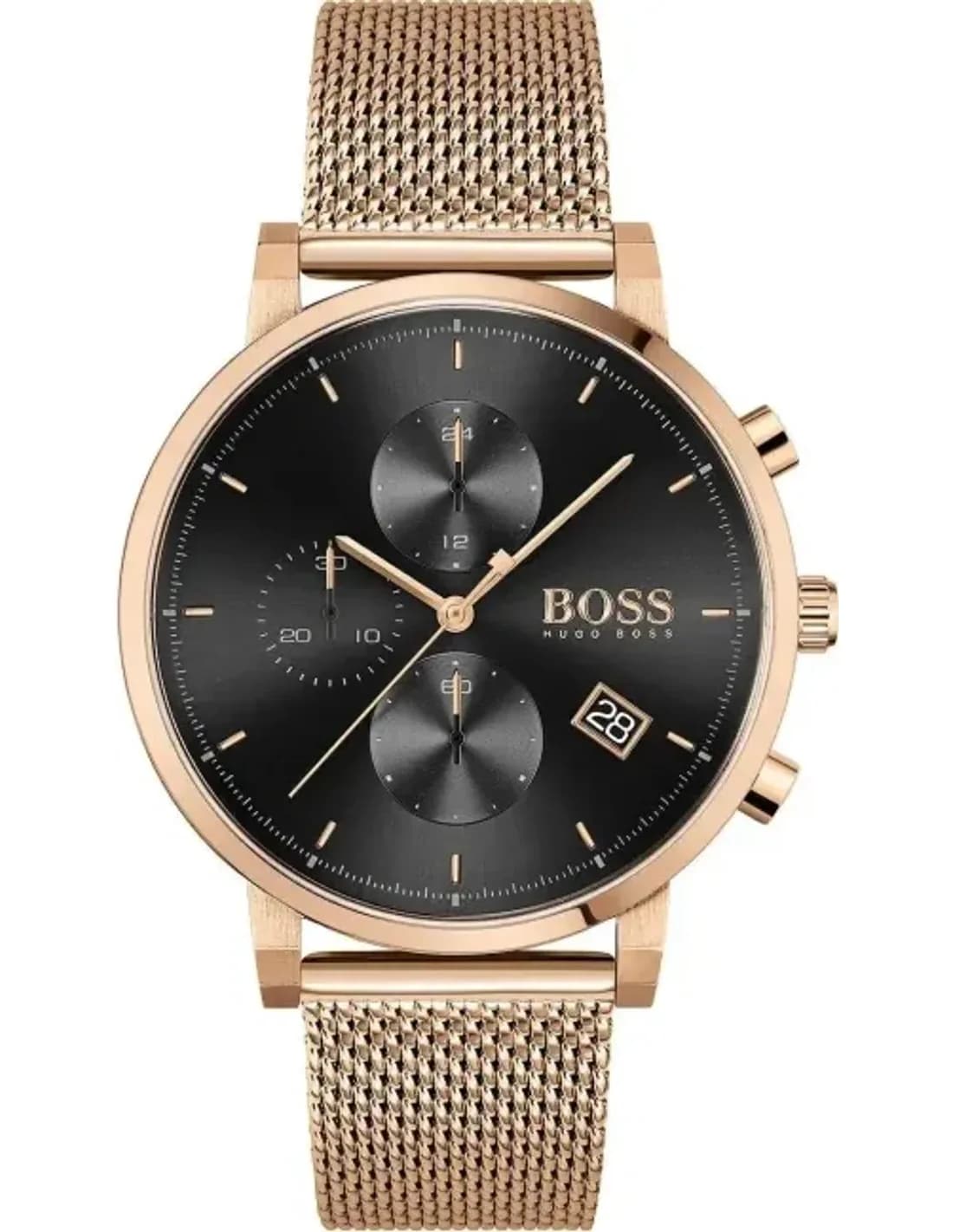 Montre Homme Hugo Boss Integrity 1513806, Boîtier Or Rose, Cadran Noir, Bracelet maille milanaise