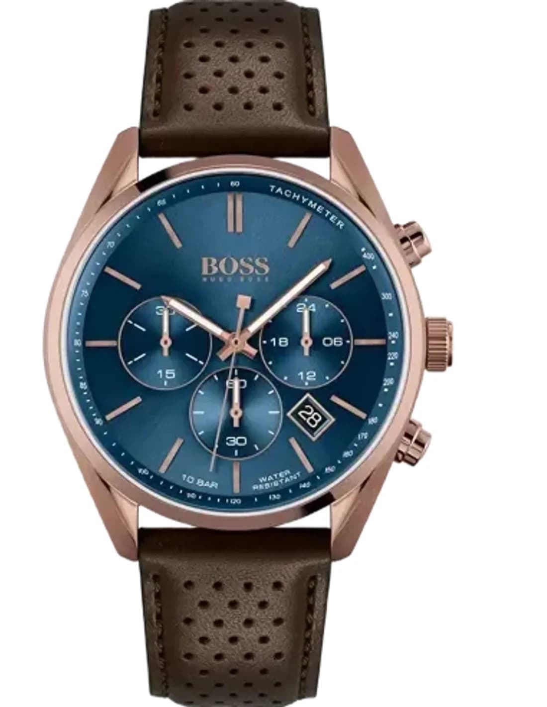 Montre Homme Hugo Boss Champion 1513817, Cadran Bleu, Boîtier Acier, Bracelet Cuir Marron
