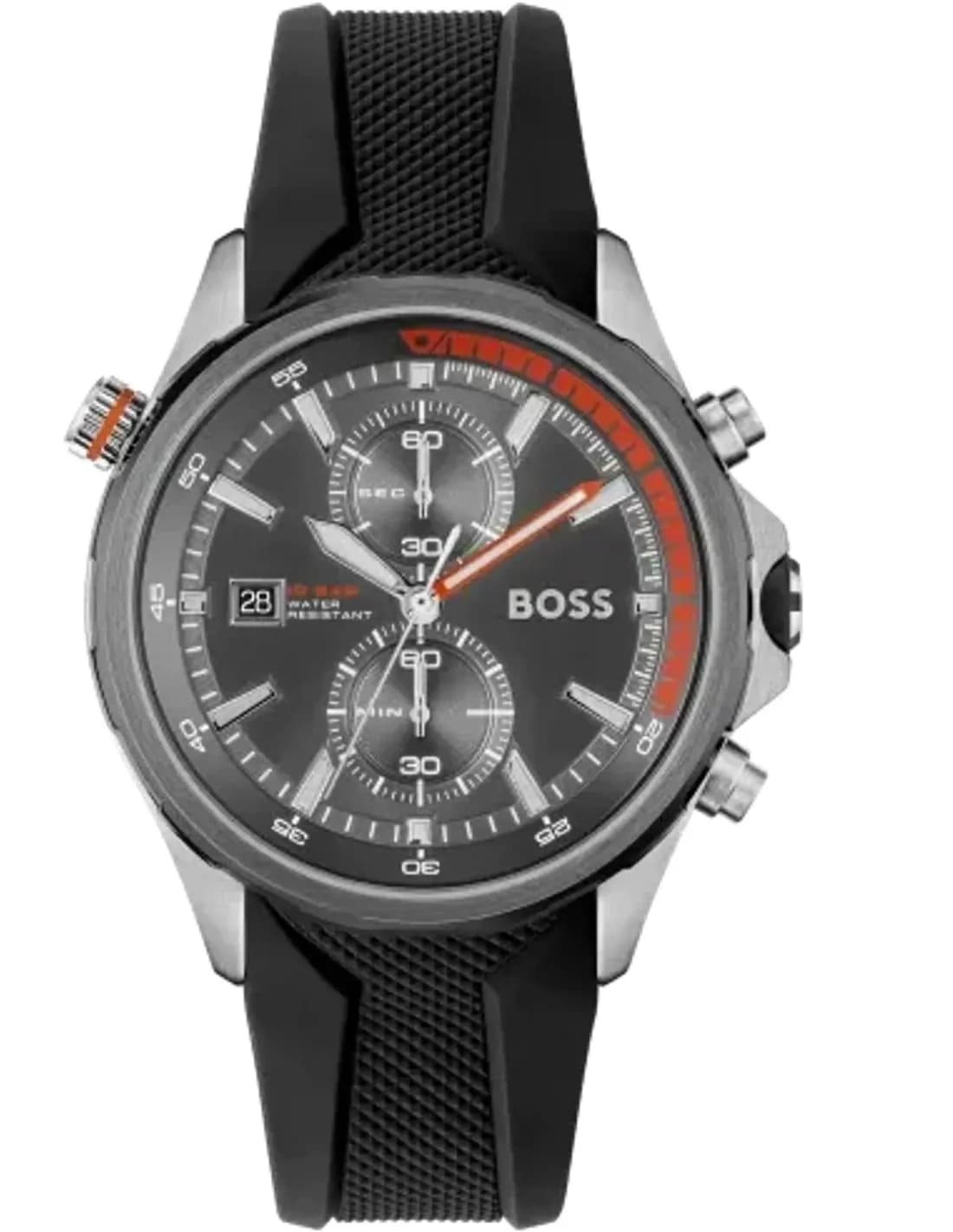 Montre Homme Hugo Boss Globetrotter 1513931 Chronographe Cadran Noir Bracelet Silicone