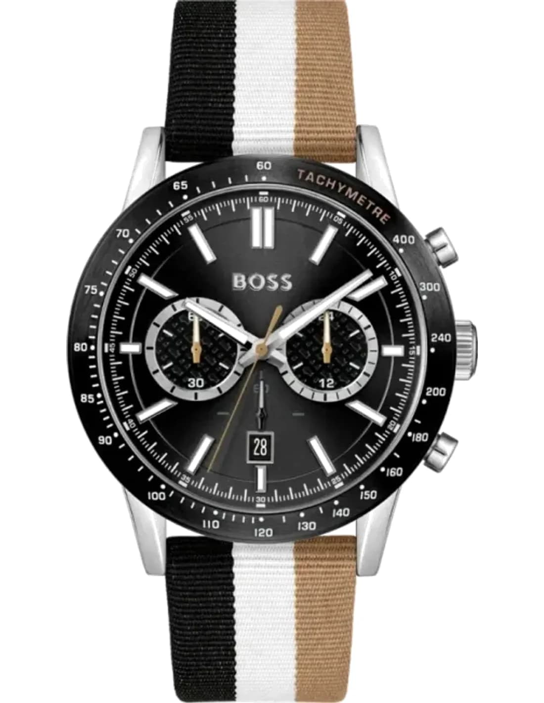 Montre Homme Hugo Boss 1513963 Chronographe Quartz Cadran Noir Bracelet NATO Tricolore