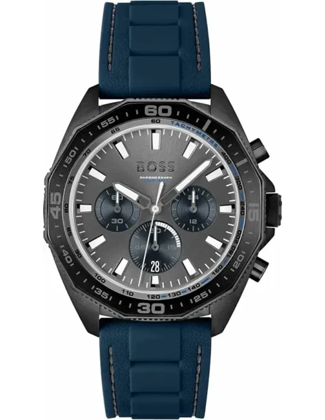 Montre Hugo Boss Homme 1513972 Cadran Noir Bracelet Silicone Bleu
