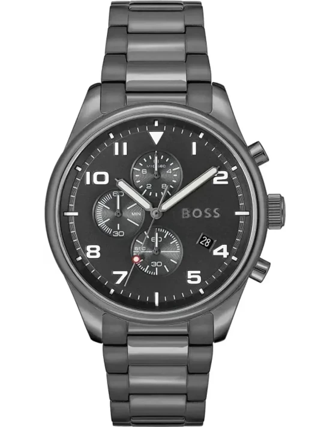 Montre Homme Hugo Boss View 1513991 Chronographe Quartz, Cadran Noir, Bracelet Acier Gris